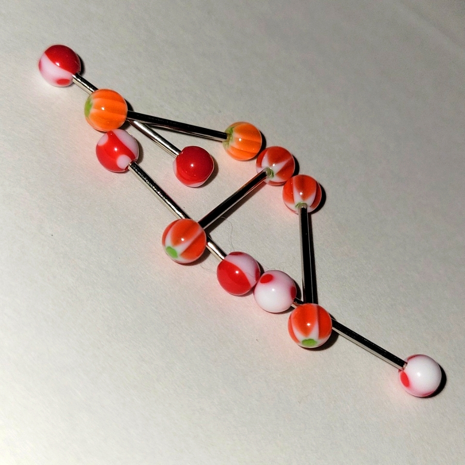 Barbell Body Jewelry 2 Pk Surgical Steel Red  Orange Combo